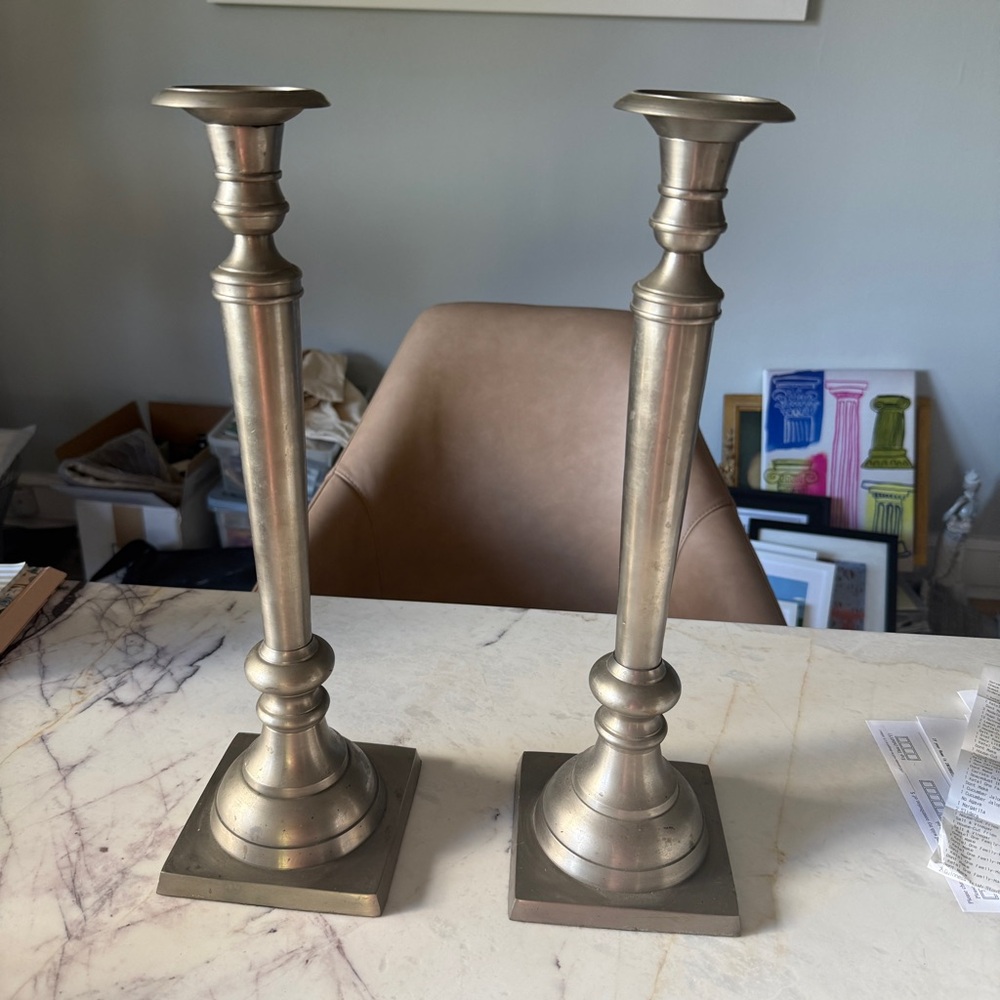 Restoration Hardware Pewter Tall pair Candlesticks